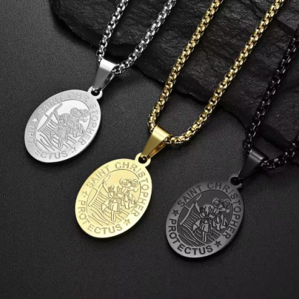 St Christopher Medal Stainless Steel Necklace