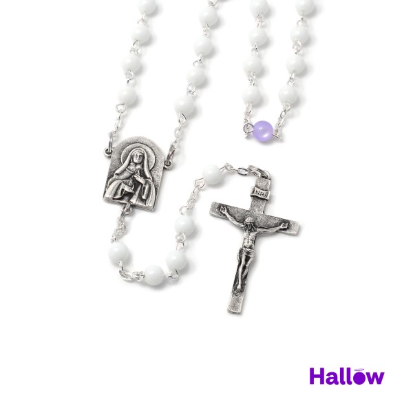 Hallow® Rosary – Exclusive Ghirelli® Design in White and Purple Beads