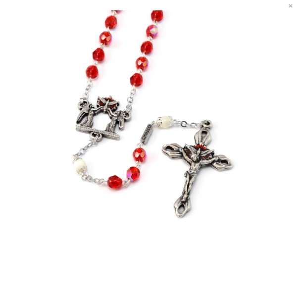 Holy Spirit Red Faceted Glass & Silver Rosary