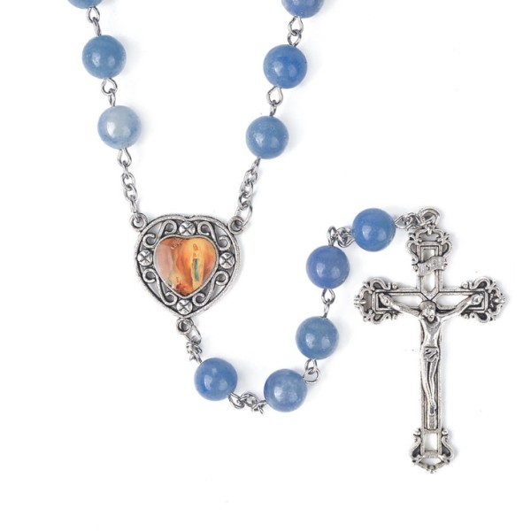 Natural Stone Rosary with Heart Centerpiece