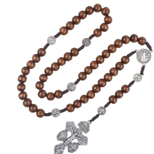 Saint Benedict Pardon Crucifix Wooden Beads Rosary with 10mm Wood Beads Saint Benedict