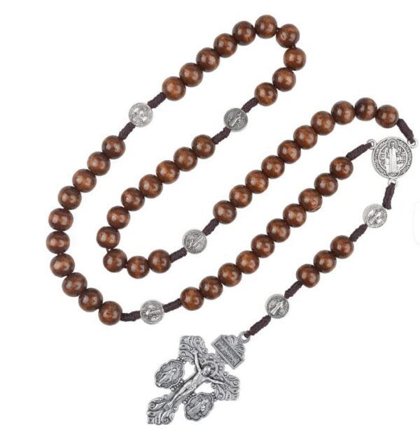 Saint Benedict Pardon Crucifix Wooden Beads Rosary with 10mm Wood Beads Saint Benedict