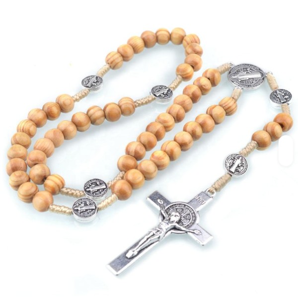Saint Benedict Pine Wood 8mm Beads Rosary
