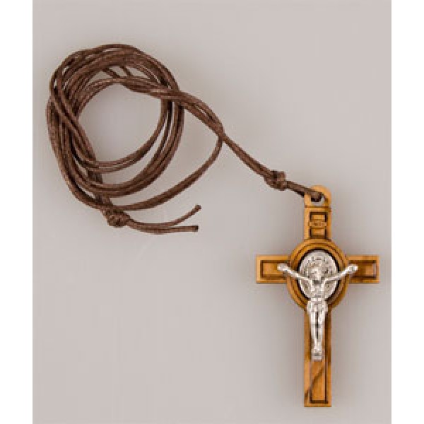 Olive Wood St. Benedict Crucifix With Cord