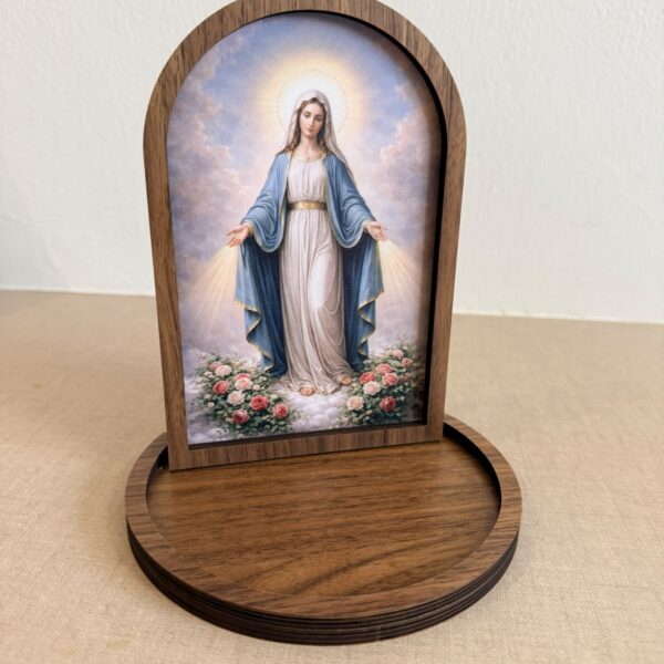 17cm (H) Miraculous Virgin Mary Wooden Rosary Holder Display Stand