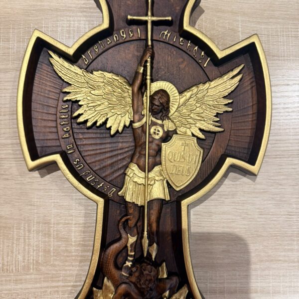 Saint Michael the Archangel (Wood Plaque) - Wall Hanger 14"(H) x 9.5" (W)