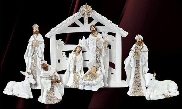 Resin White Finish Nativity Set/9 Pieces/9 inch (89409)